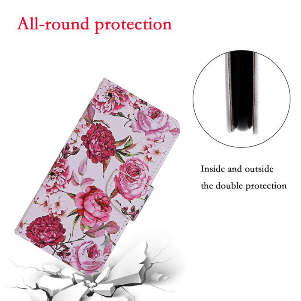 Flip Case Für Xiaomi Mi 10T / 10T Pro Meisterhafte Blumen Mit Riemen