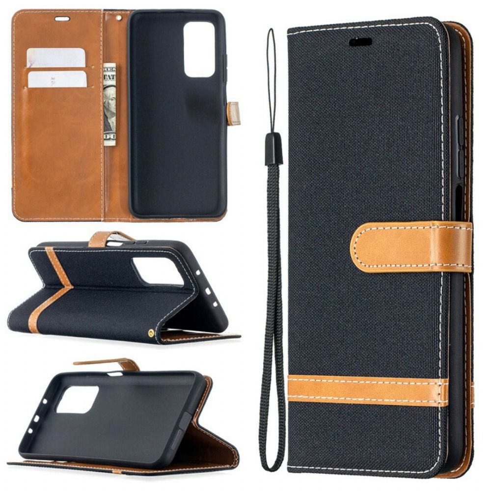 Flip Case Für Xiaomi Mi 10T / 10T Pro Mit Kordel Armband In Stoff- Und Lederoptik