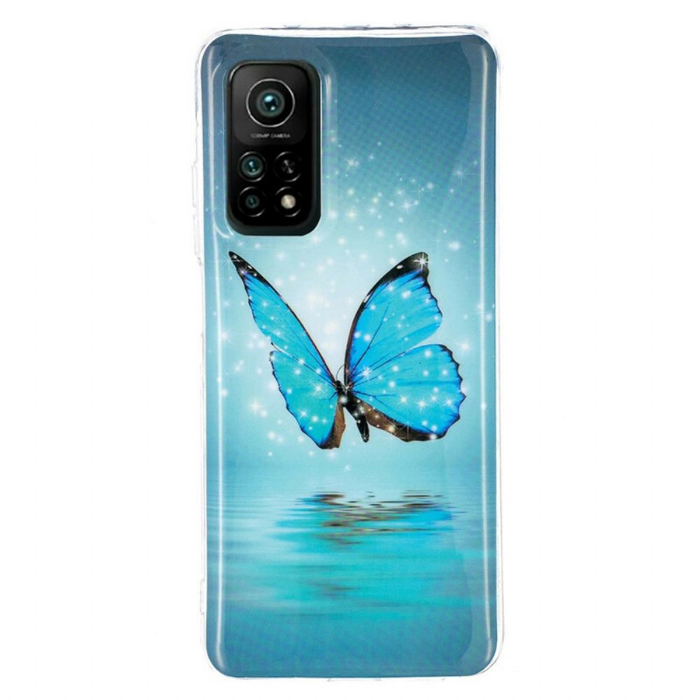 Handyhülle Für Xiaomi Mi 10T / 10T Pro Fluoreszierender Blauer Schmetterling