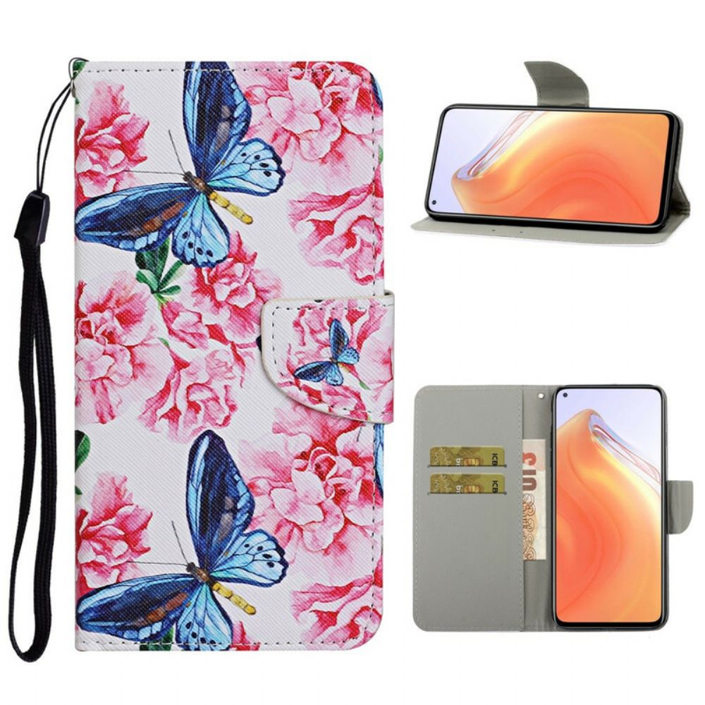 Lederhüllen Für Xiaomi Mi 10T / 10T Pro Blumenschmetterlingsband