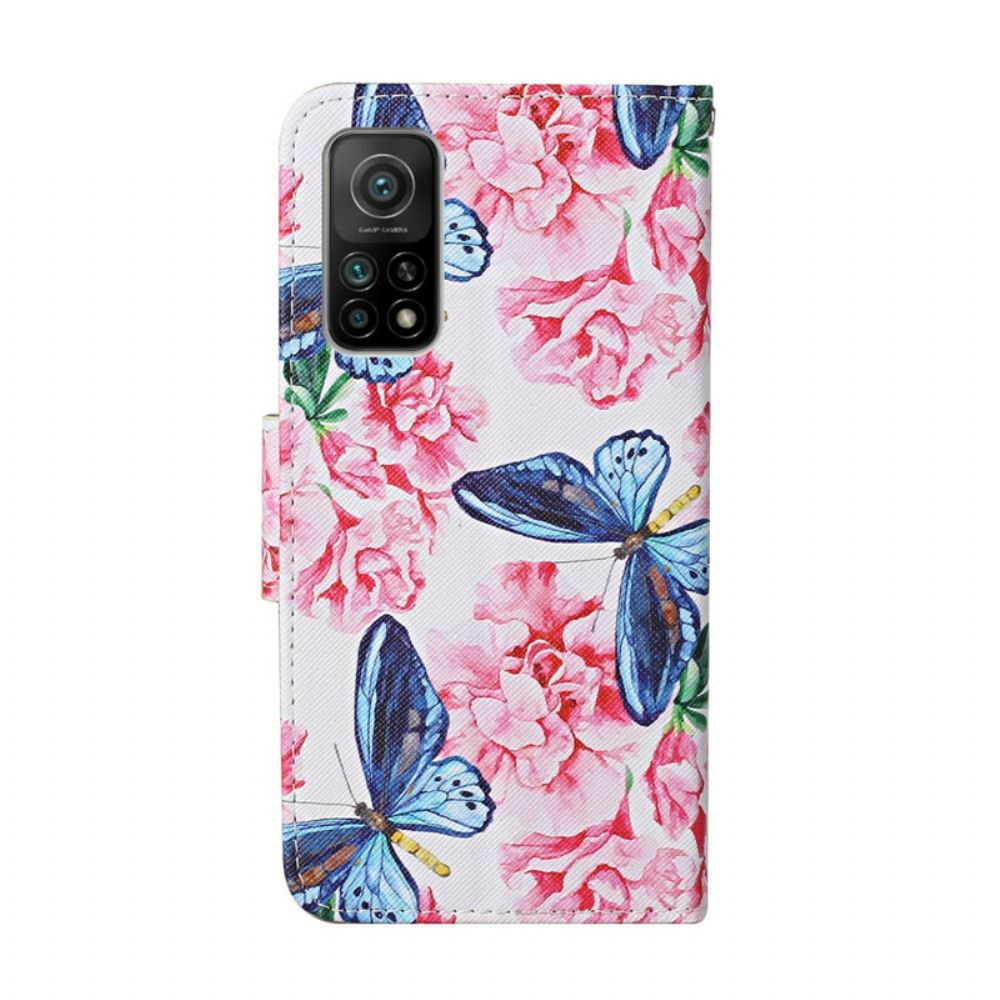 Lederhüllen Für Xiaomi Mi 10T / 10T Pro Blumenschmetterlingsband