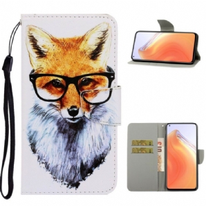 Lederhüllen Für Xiaomi Mi 10T / 10T Pro Mit Kordel Smart Fox Mit Riemen