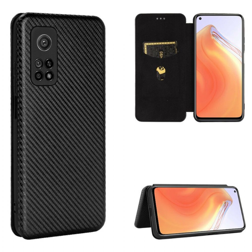 Schutzhülle Für Xiaomi Mi 10T / 10T Pro Flip Case Kohlefaser Mit Stützring