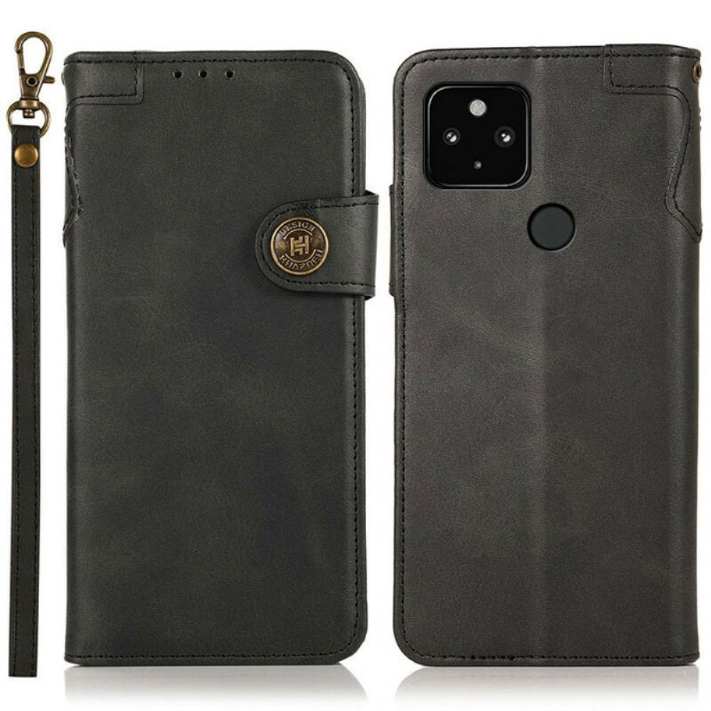 Flip Case Für Google Pixel 5A Kunstlederknopf Khazneh