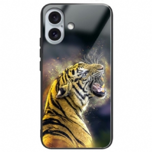 Hülle iPhone 16 Plus Brüllender Tiger Aus Gehärtetem Glas