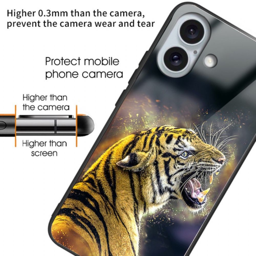 Hülle iPhone 16 Plus Brüllender Tiger Aus Gehärtetem Glas