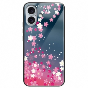 Hülle iPhone 16 Plus Rosa Blumen Aus Gehärtetem Glas