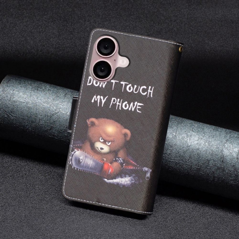 Lederhüllen iPhone 16 Plus Dangerous Bear Geldbörse Mit Riemen