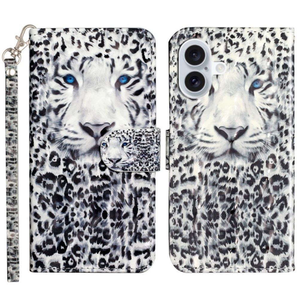 Lederhüllen iPhone 16 Plus Handyhülle Leopardenkopf Mit Riemen