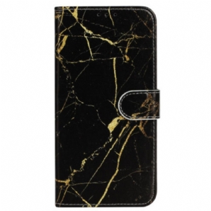 Lederhüllen iPhone 16 Plus Schwarzer Goldener Marmor