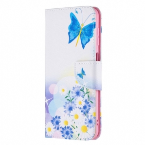 Flip Case Für Samsung Galaxy M32 Gemalte Schmetterlinge Und Blumen