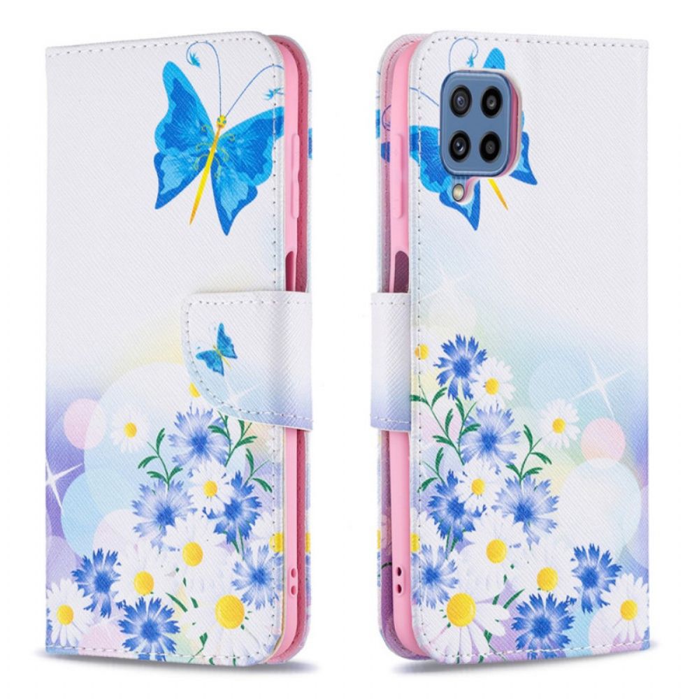 Flip Case Für Samsung Galaxy M32 Gemalte Schmetterlinge Und Blumen