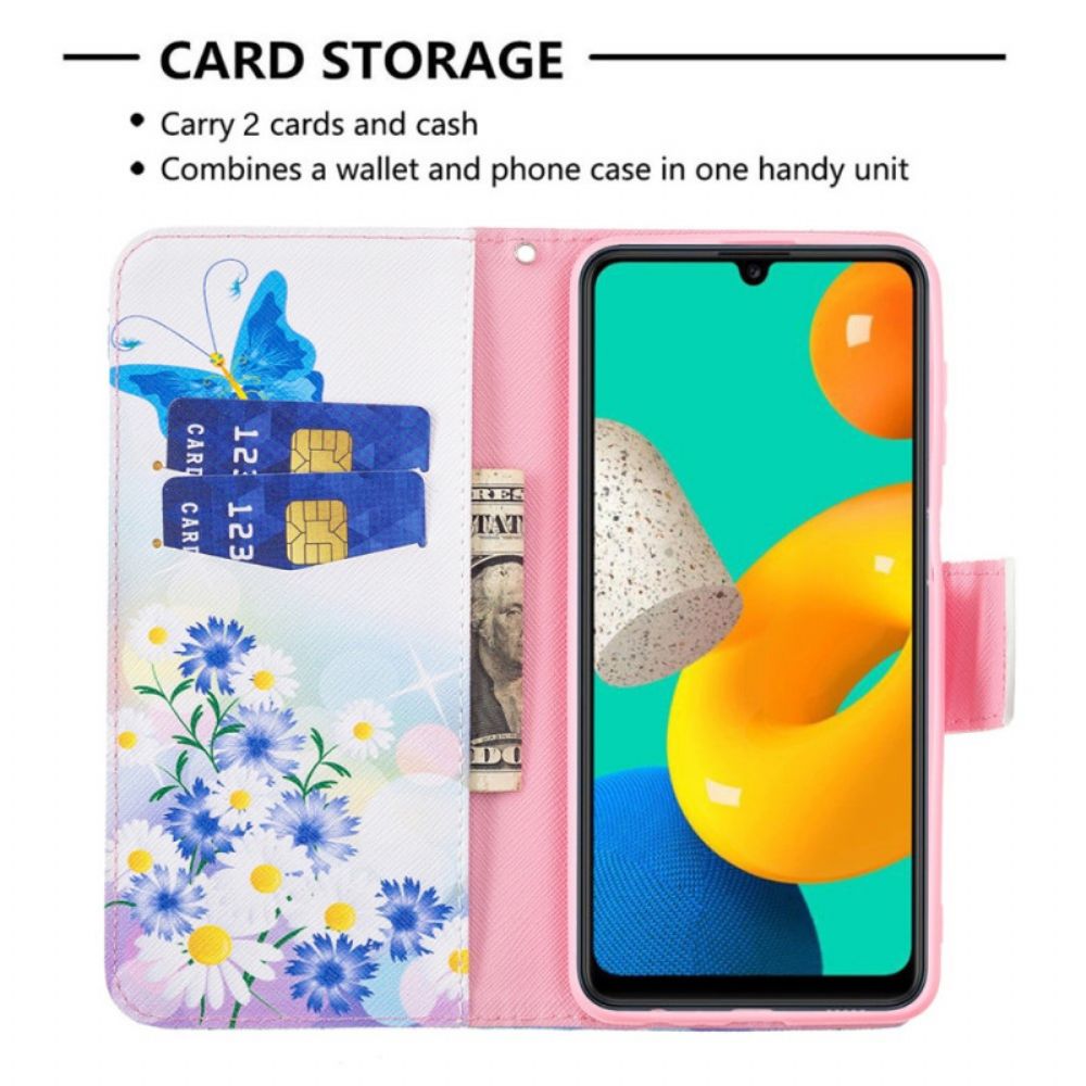 Flip Case Für Samsung Galaxy M32 Gemalte Schmetterlinge Und Blumen