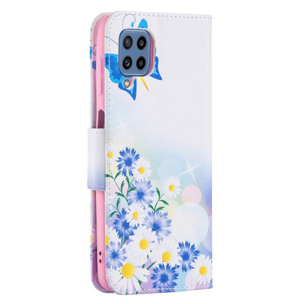 Flip Case Für Samsung Galaxy M32 Gemalte Schmetterlinge Und Blumen