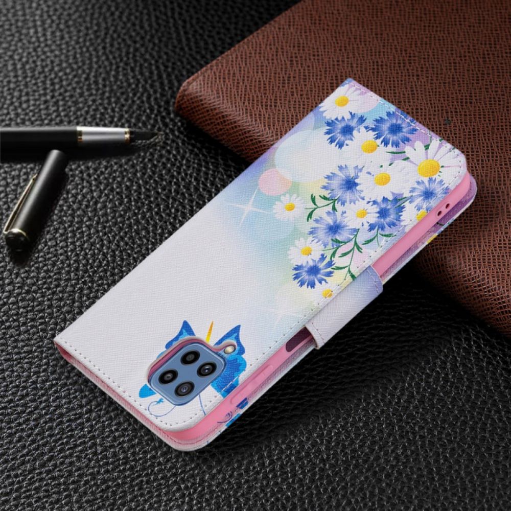 Flip Case Für Samsung Galaxy M32 Gemalte Schmetterlinge Und Blumen