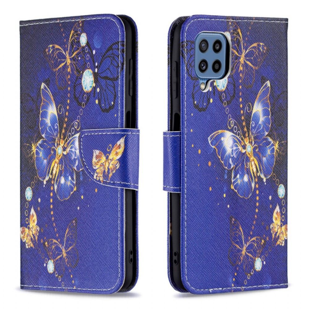 Flip Case Für Samsung Galaxy M32 Goldene Schmetterlinge