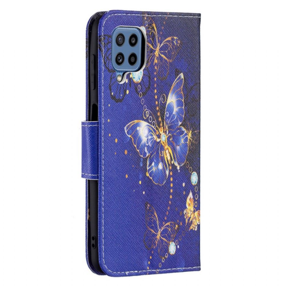 Flip Case Für Samsung Galaxy M32 Goldene Schmetterlinge