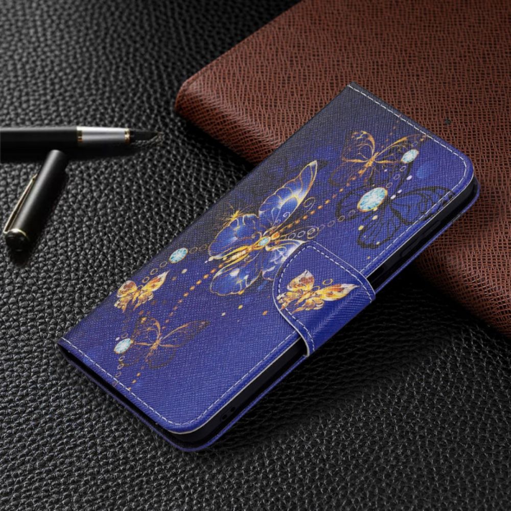 Flip Case Für Samsung Galaxy M32 Goldene Schmetterlinge