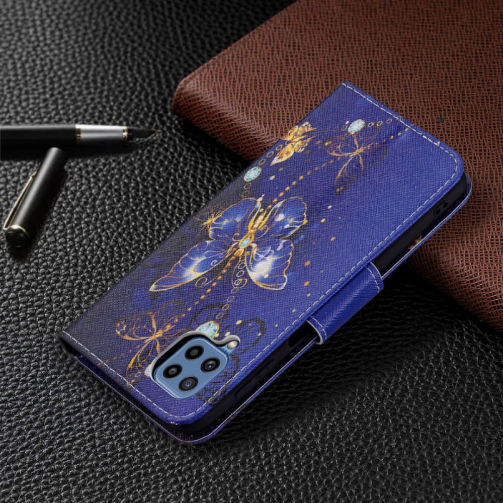 Flip Case Für Samsung Galaxy M32 Goldene Schmetterlinge