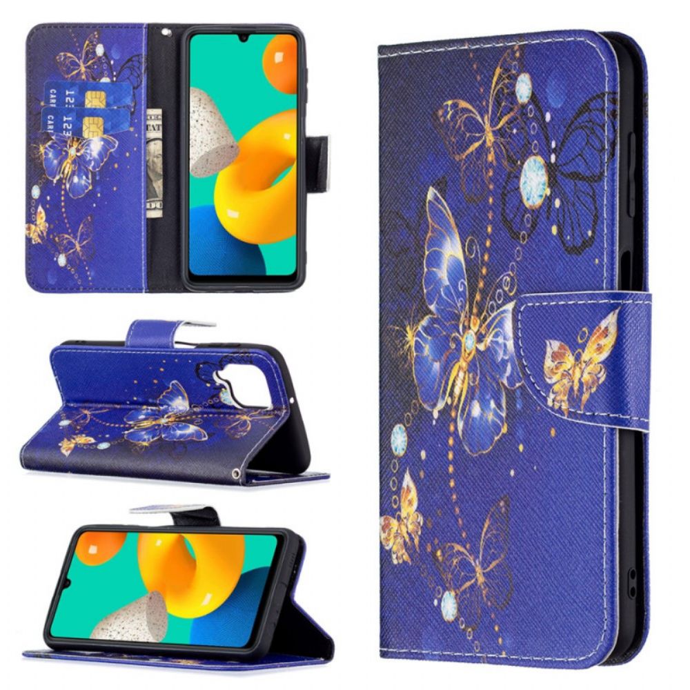 Flip Case Für Samsung Galaxy M32 Goldene Schmetterlinge