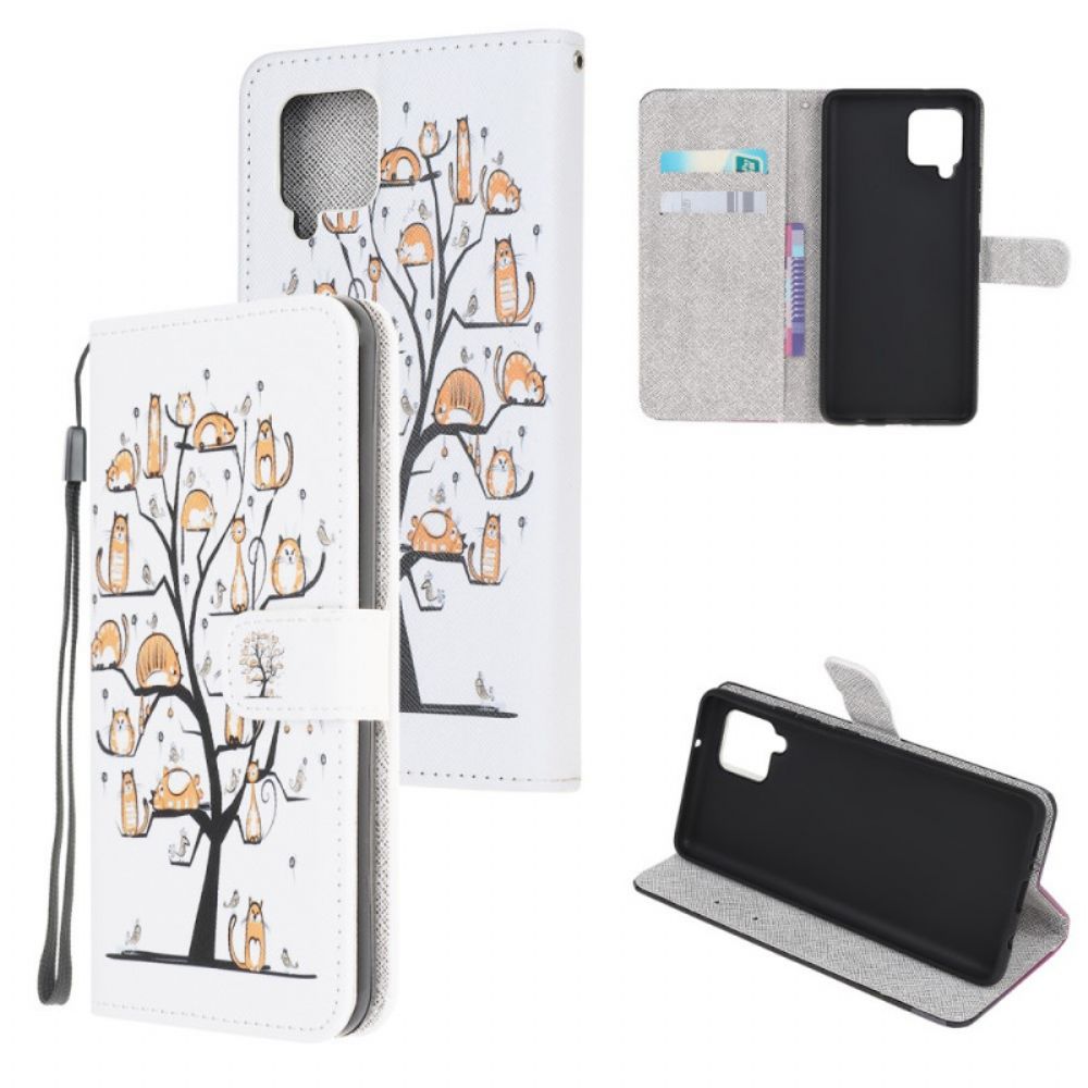 Flip Case Für Samsung Galaxy M32 Mit Kordel Funky Cats Mit Riemen