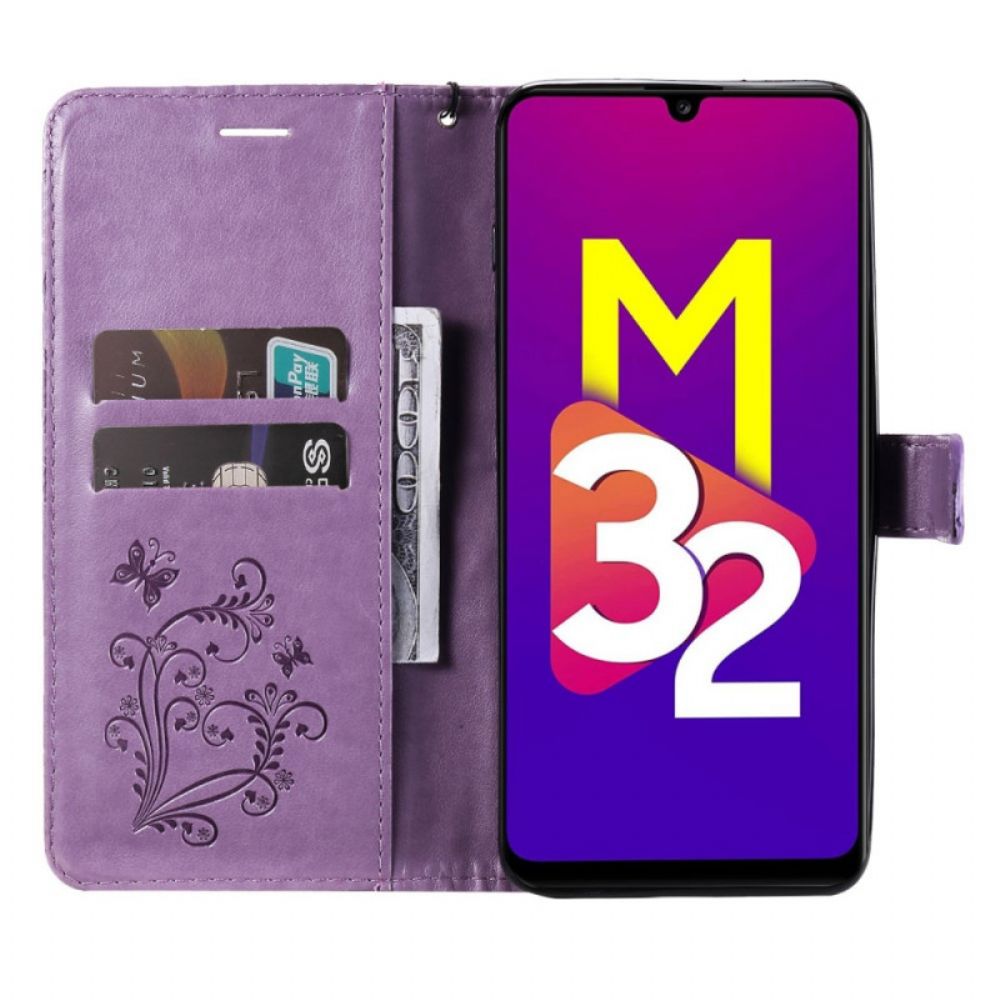 Flip Case Für Samsung Galaxy M32 Mit Kordel Riesige Riemchen-schmetterlinge