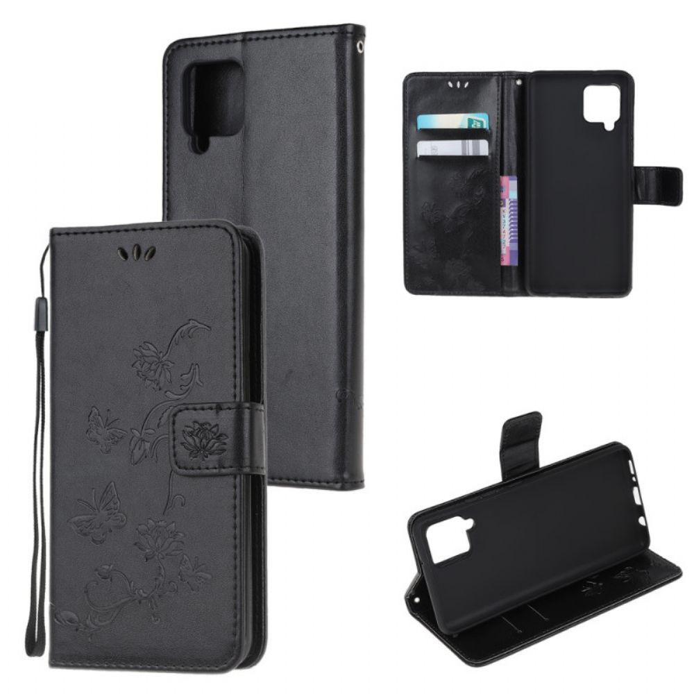 Flip Case Für Samsung Galaxy M32 Mit Kordel Stringblumen