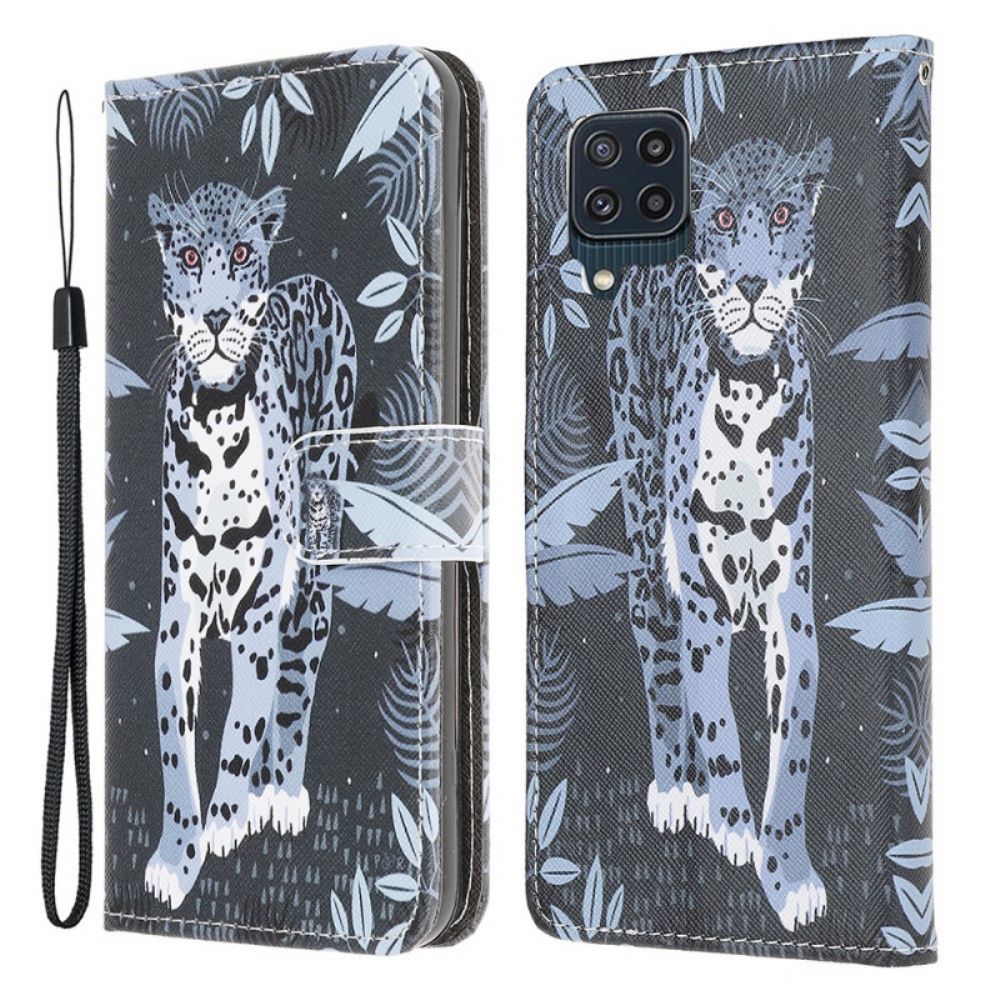 Flip Case Für Samsung Galaxy M32 Mit Kordel Tanga Leopard