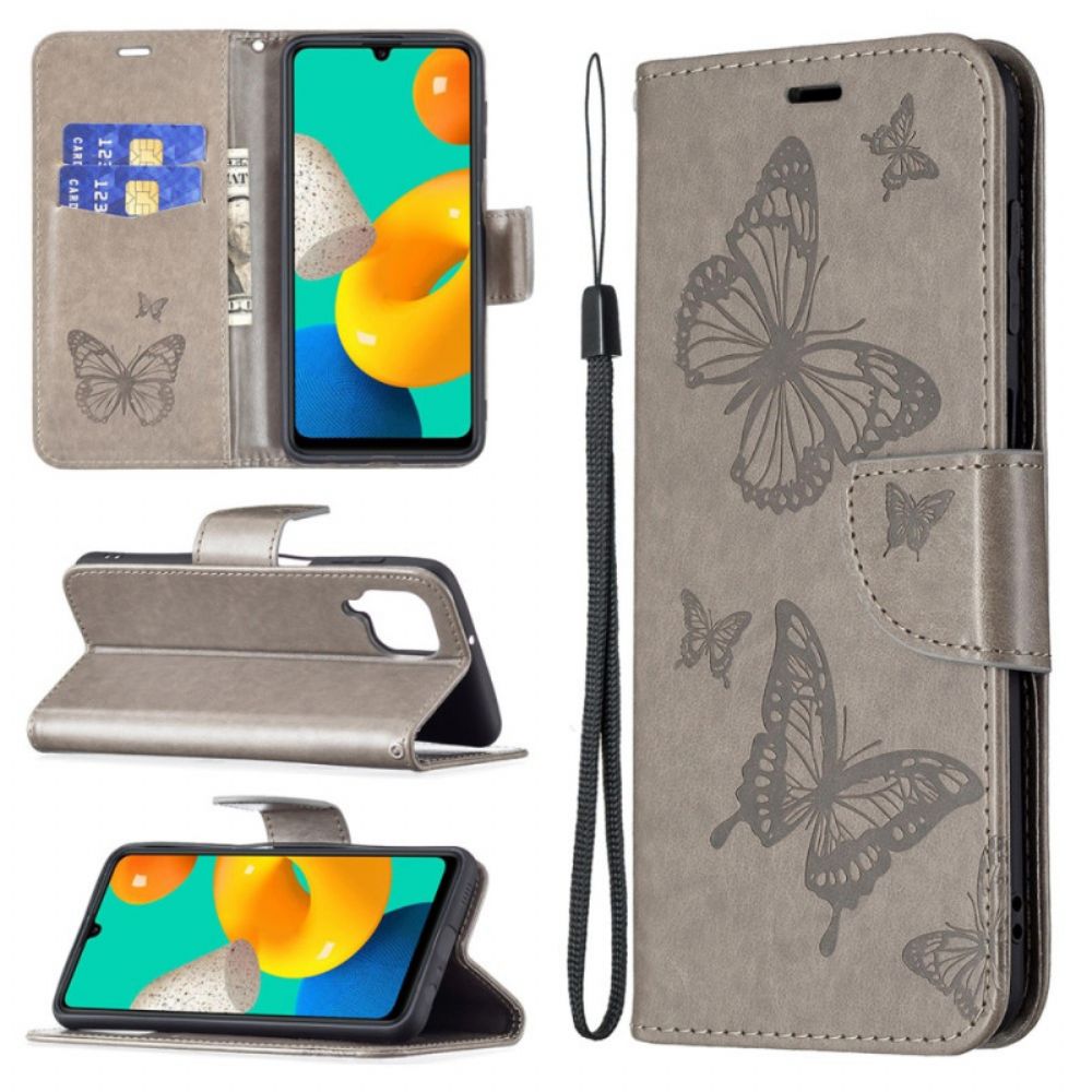 Flip Case Für Samsung Galaxy M32 Schmetterlinge Im Flug Mit Lanyard