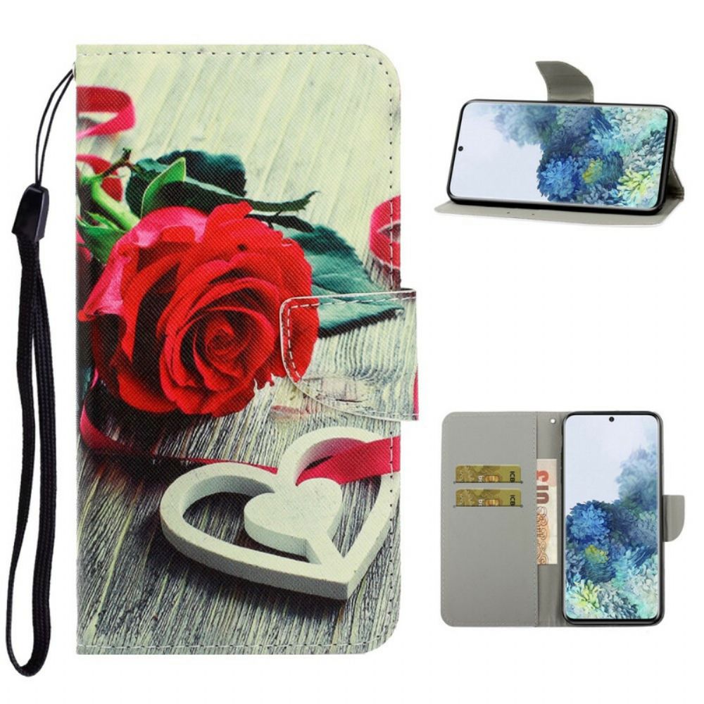 Flip Case Für Samsung Galaxy S21 Plus 5G Mit Kordel Romantische Riemchenrose