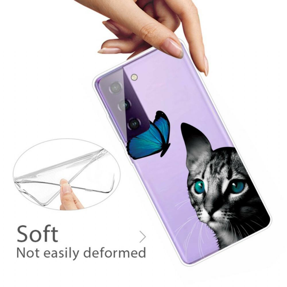 Handyhülle Für Samsung Galaxy S21 Plus 5G Katze Und Schmetterling