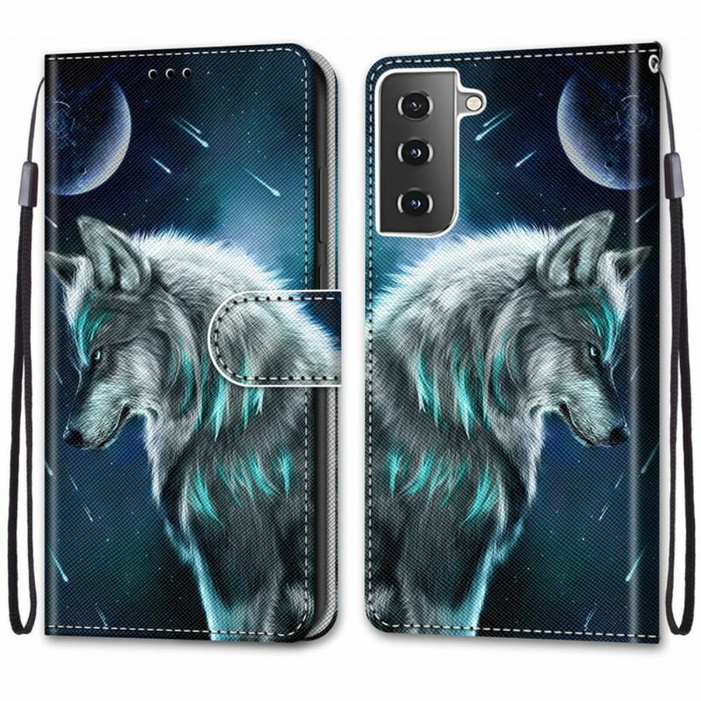 Lederhüllen Für Samsung Galaxy S21 Plus 5G Wolf Unter Einem Sternenregen