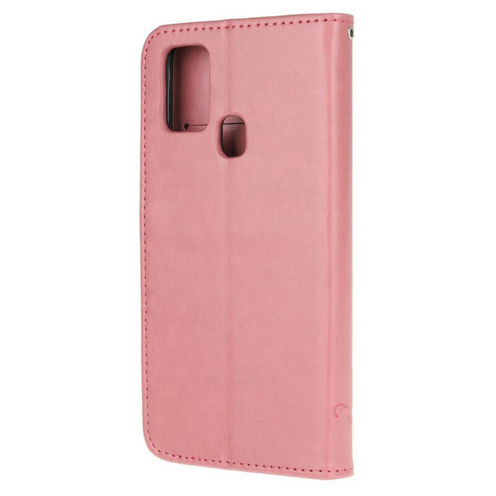 Flip Case Für Samsung Galaxy M21 Mit Kordel Tanga Schmetterlinge Und Blumen