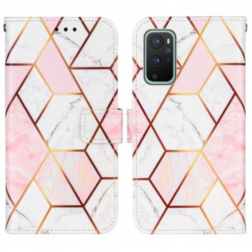 Flip Case Für OnePlus 9 Mit Kordel Geometrischer Riemen Marmor