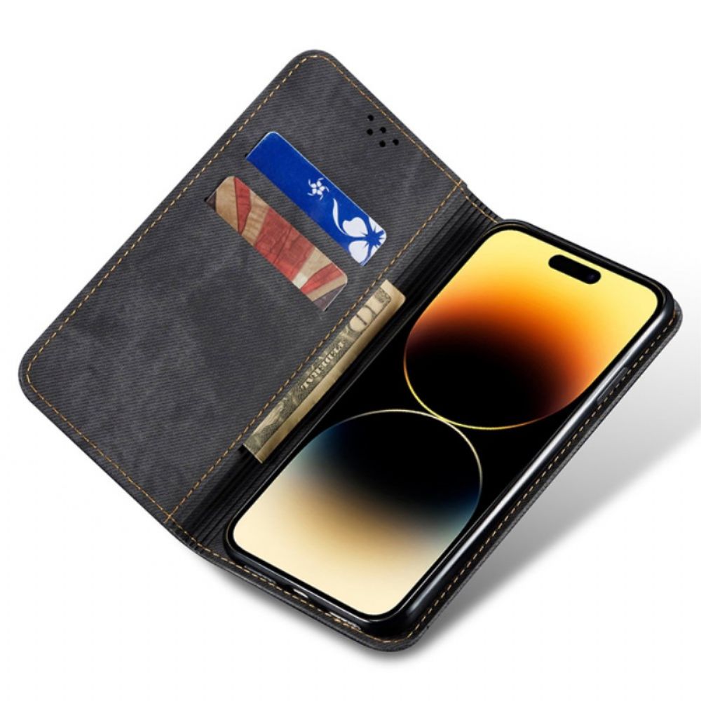 Flip Case Für iPhone 16 Pro Jeansstoff