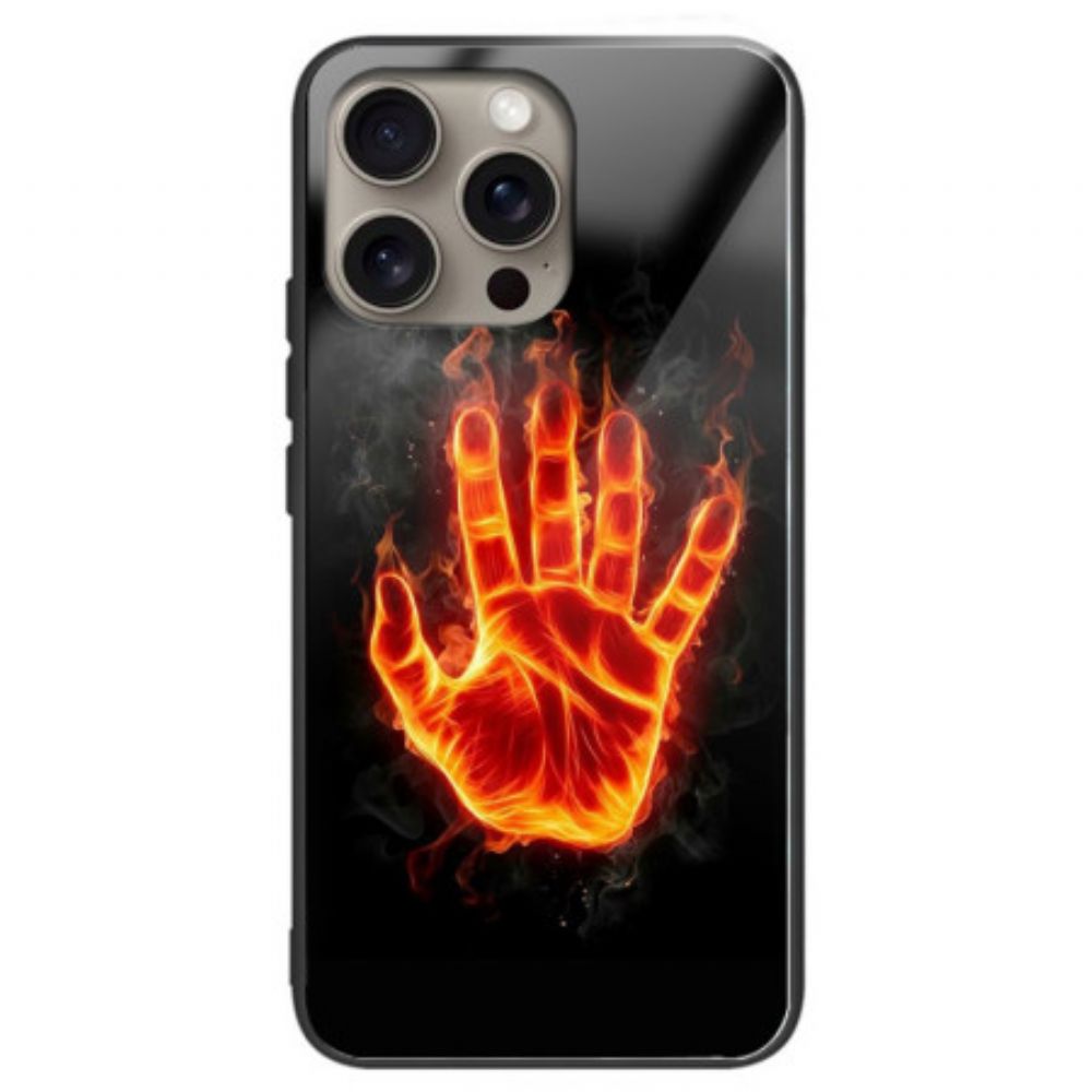 Hülle iPhone 16 Pro Handyhülle Hand On Fire Gehärtetes Glas