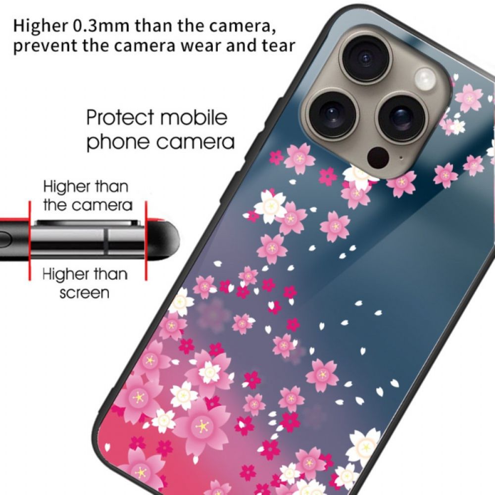 Hülle iPhone 16 Pro Handyhülle Rosa Blumen Aus Gehärtetem Glas