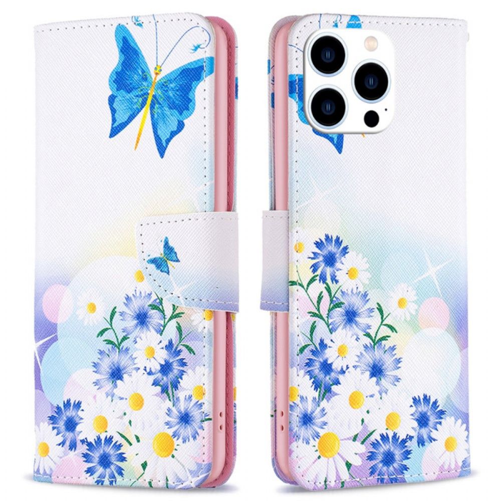 Lederhüllen iPhone 16 Pro Handyhülle Aquarell-schmetterlinge