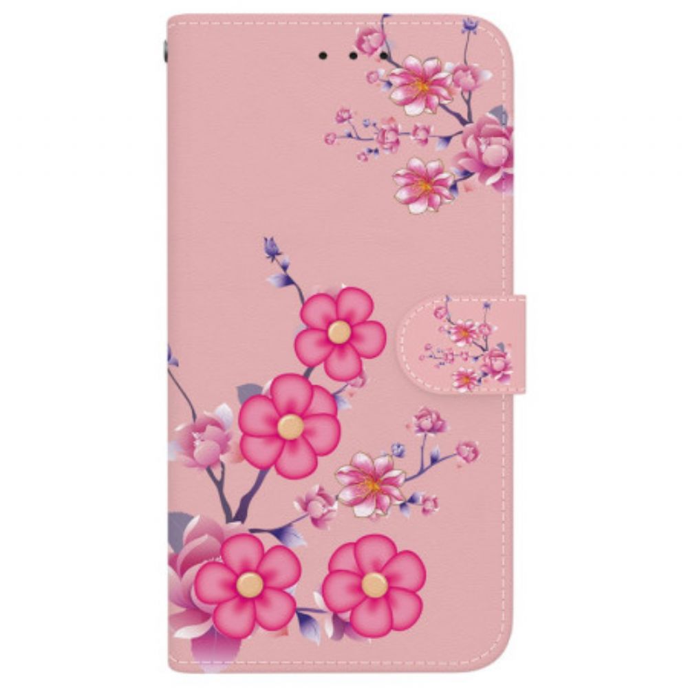 Lederhüllen iPhone 16 Pro Sakura-muster Mit Riemen