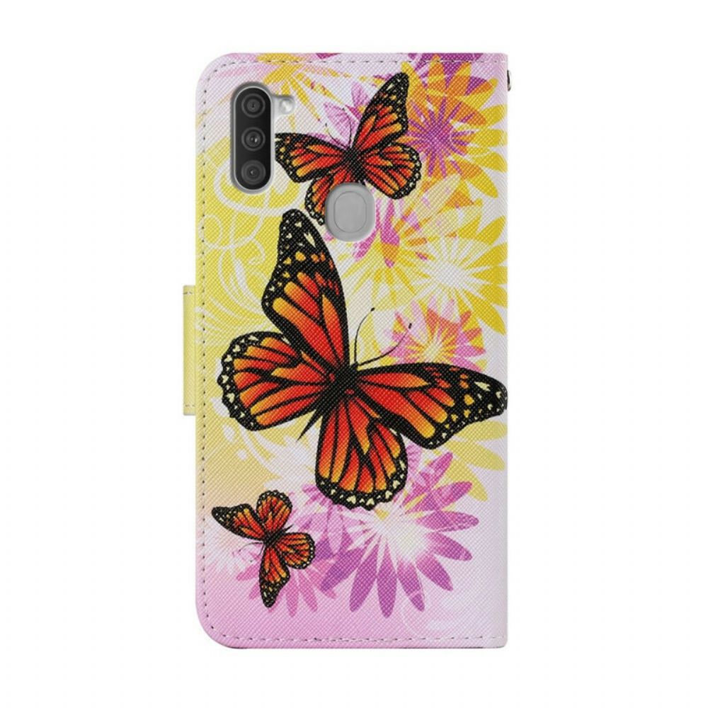 Flip Case Für Samsung Galaxy M11 Schmetterlinge Und Sommerblumen