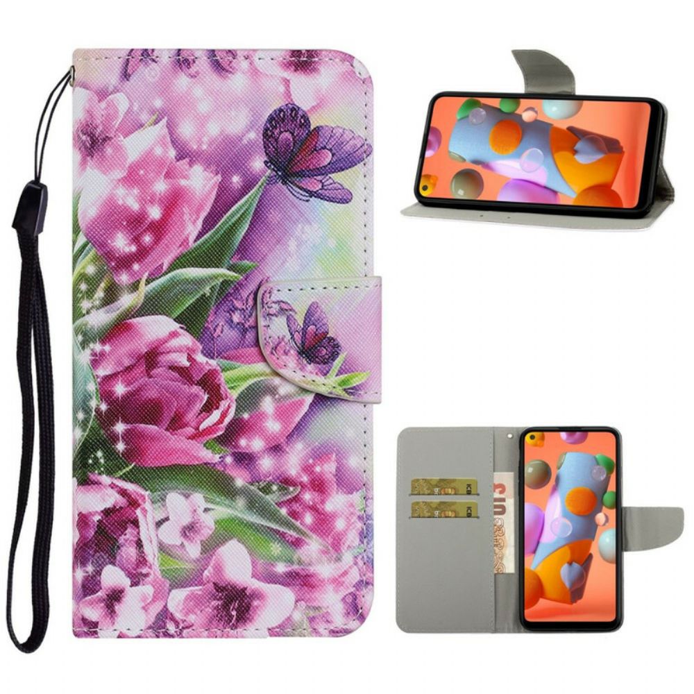 Flip Case Für Samsung Galaxy M11 Schmetterlinge Und Tulpen