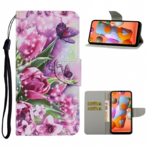 Flip Case Für Samsung Galaxy M11 Schmetterlinge Und Tulpen