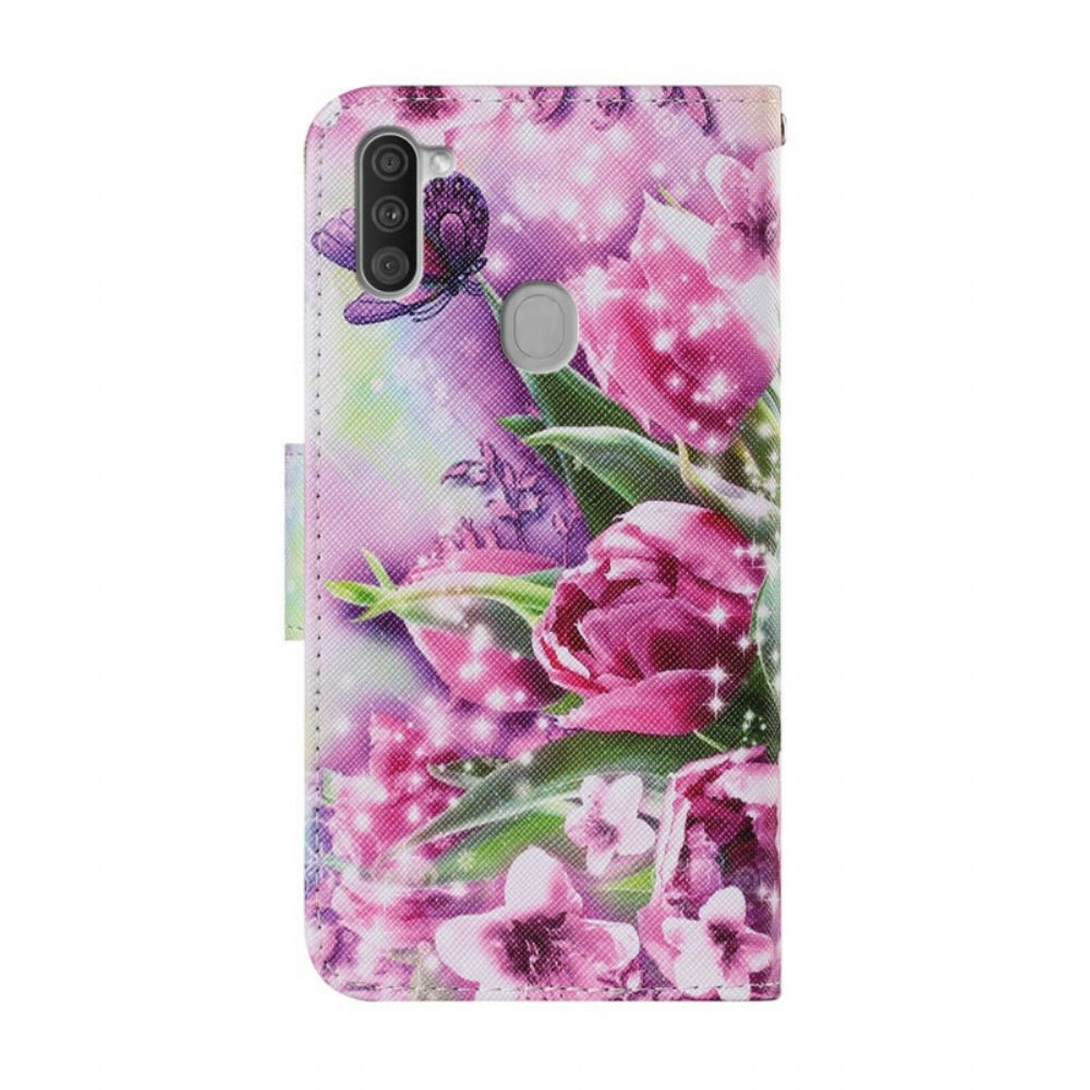 Flip Case Für Samsung Galaxy M11 Schmetterlinge Und Tulpen