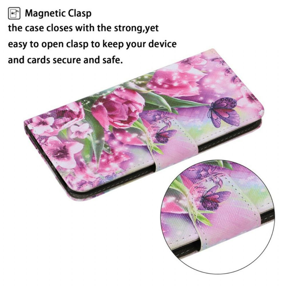 Flip Case Für Samsung Galaxy M11 Schmetterlinge Und Tulpen