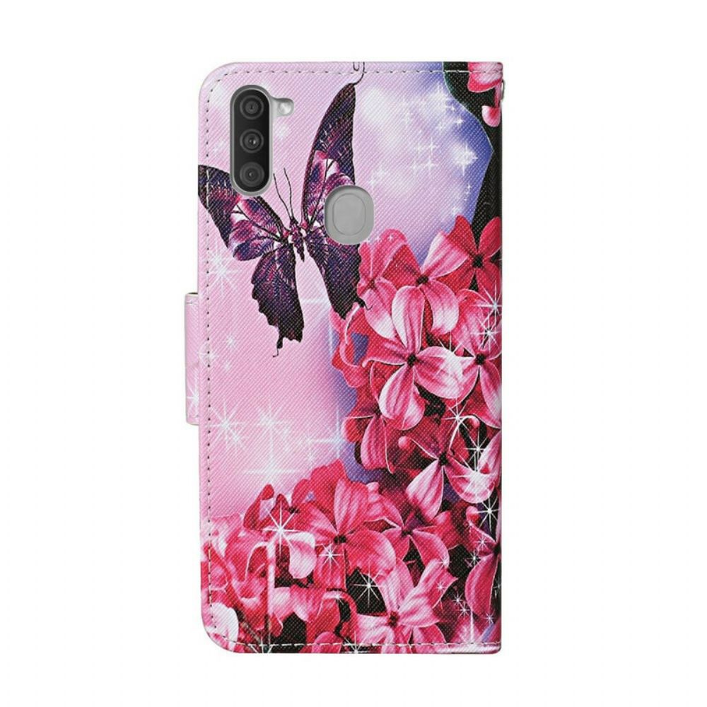 Lederhüllen Für Samsung Galaxy M11 Blumenschmetterlingsband