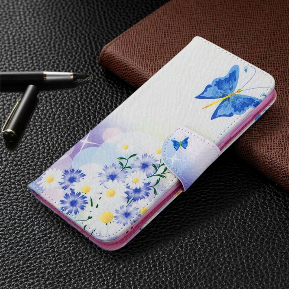 Lederhüllen Für Samsung Galaxy M11 Gemalte Schmetterlinge Und Blumen