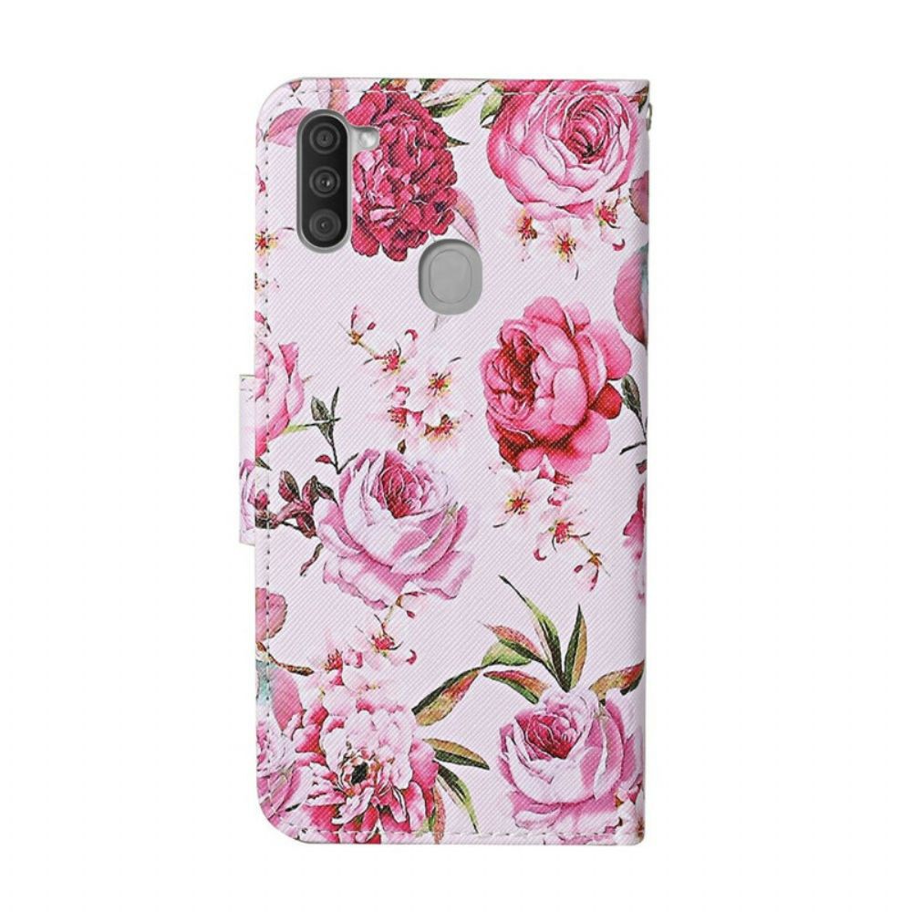 Lederhüllen Für Samsung Galaxy M11 Meisterhafte Blumen Mit Lanyard