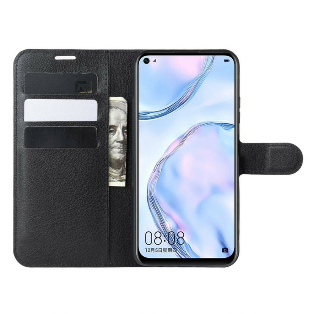 Flip Case Für Huawei P40 Lite Klassisches Litschi-kunstleder