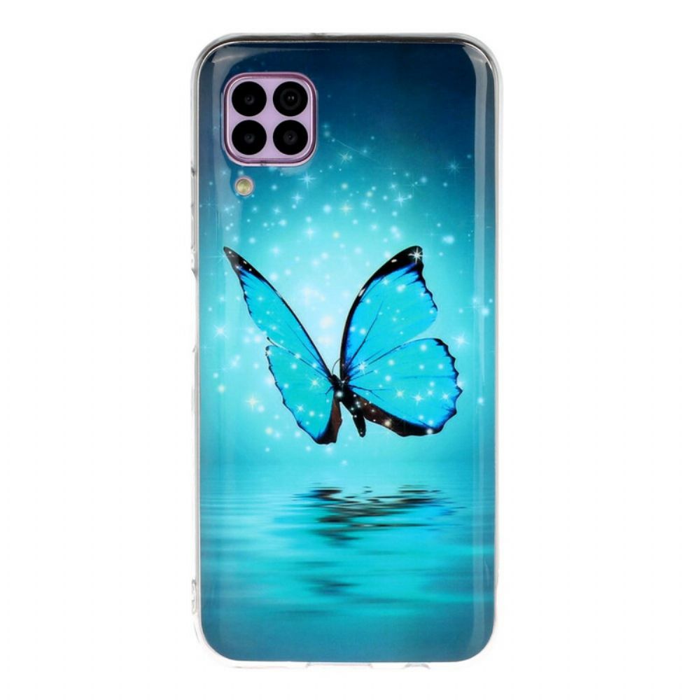 Handyhülle Für Huawei P40 Lite Fluoreszierender Blauer Schmetterling