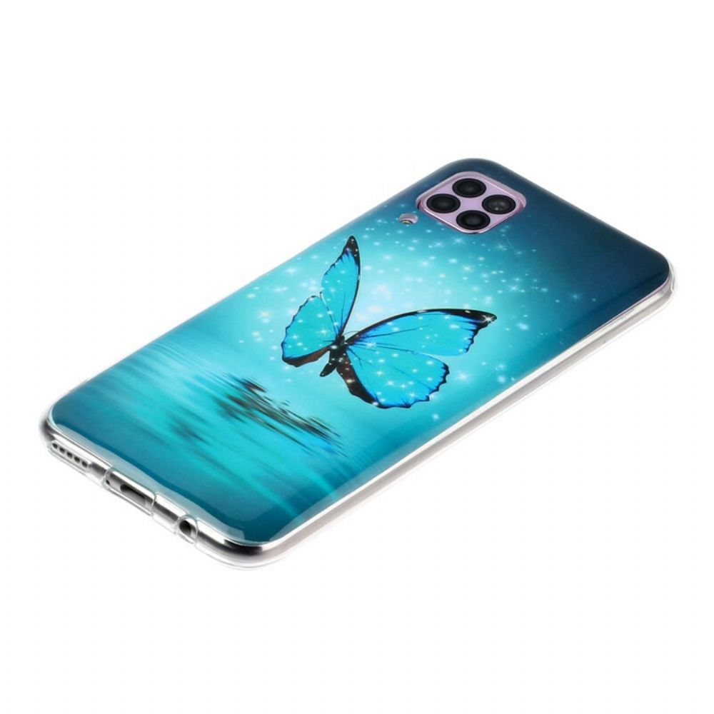 Handyhülle Für Huawei P40 Lite Fluoreszierender Blauer Schmetterling